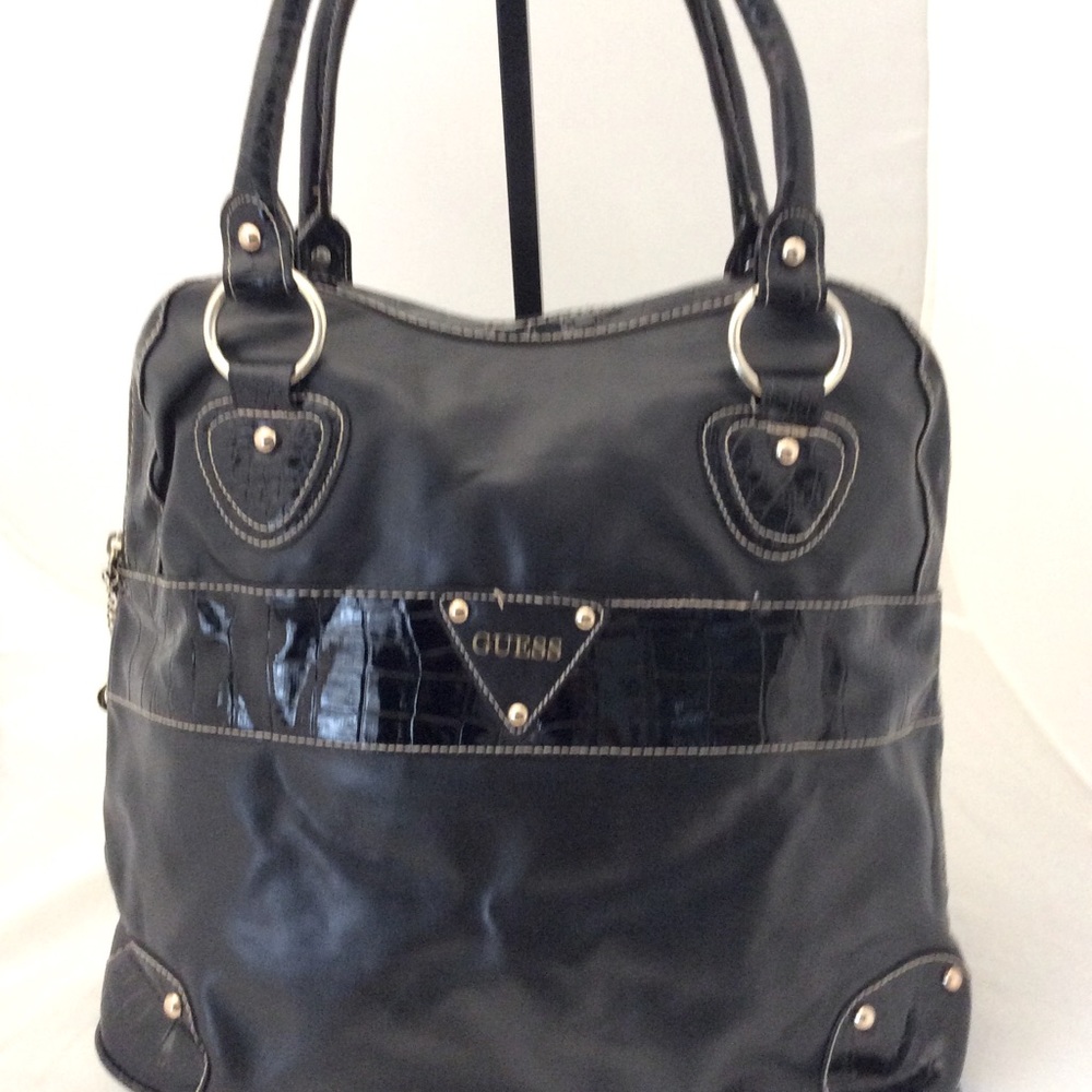 GUESS Purse Faux Leather Black with Top Zipper